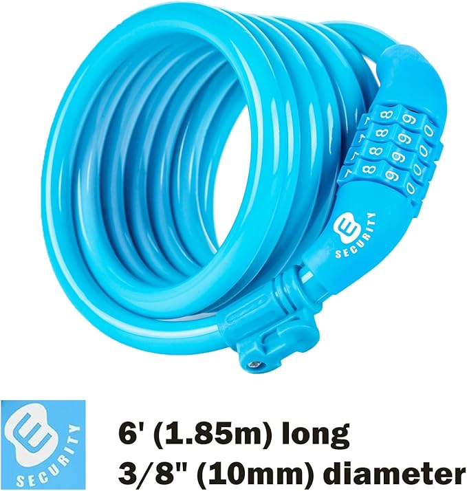 Etronic Bike Lock M6, Cable Lock 6 Feet Long Coiled Security Resettable Combo Combination Lock Bicycle Lock with Mounting Bracket