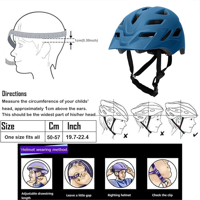 Kids Bike Helmet,Bavilk Kids Boys Girls Bike Helmets with LED Light Detachable Visor Children Youth Teen Multi-Sport for Skating Cycling Scooter Skateboard Adjustable & Lightweight 19.7"-22.4"