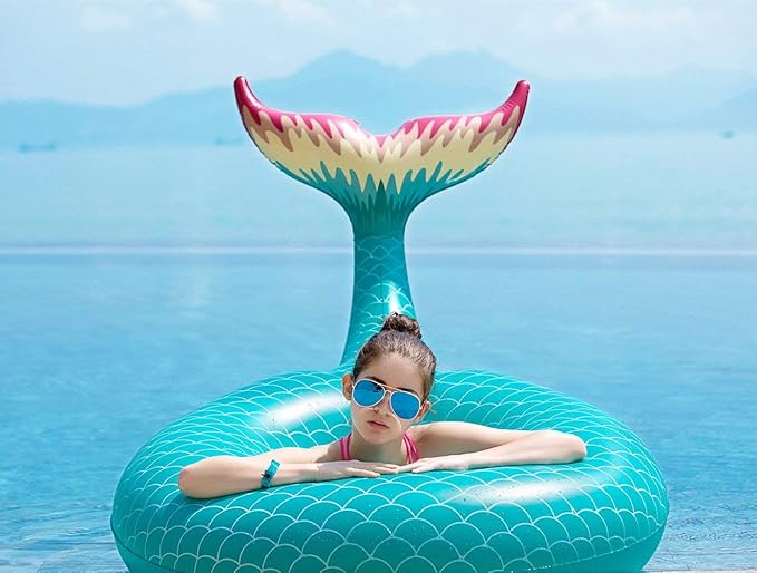 Jasonwell Giant Inflatable Mermaid Tail Pool Float with Fast Valves Summer Beach Swimming Pool Party Lounge Raft Decorations Toys for Adults Kids (Green)