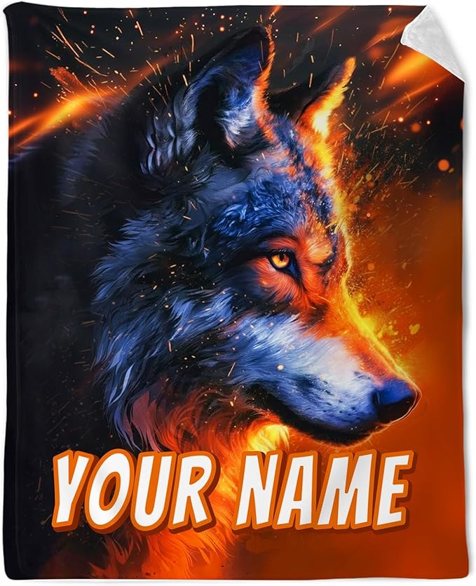 Custom Wolf Blanket for Boys - Wolf Gifts for Kids Flannel Warm Plush Personalized Throws for Decor Home