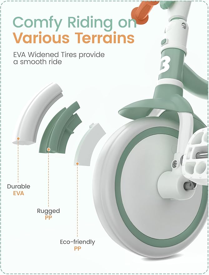 besrey Toddler Tricycle with Bell, Kids Tricycle Age 18 Months to 5 Years, Kids Trike, Toddler Bike for 2-5 Year Olds, Baby Trike, Gifts & Toys for Boys & Girls, Green
