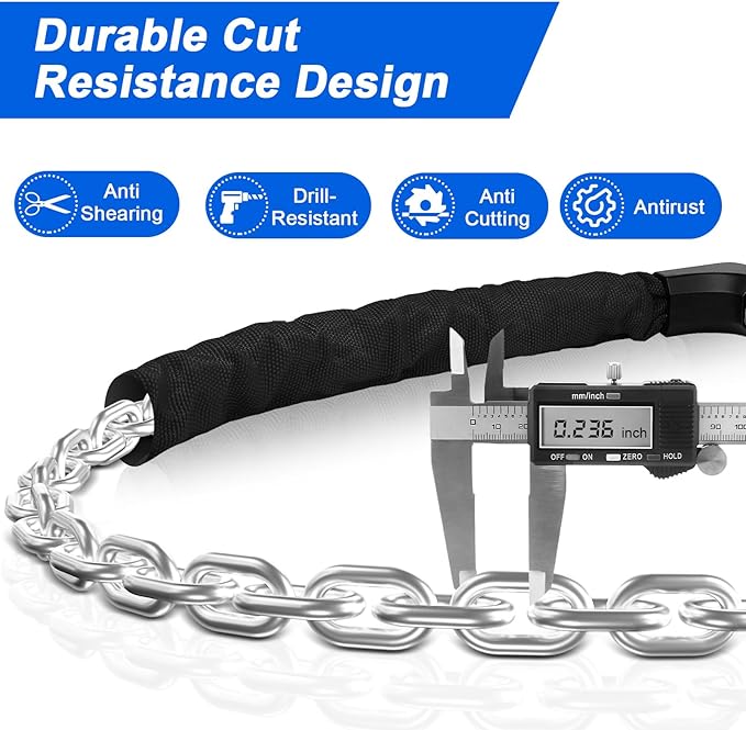 NDakter Upgrade Bike Chain Lock with 4 Digit Combination and 2 Keys, 3.2/4.28 Ft Heavy Duty Anti-Theft Bicycle Lock, 2 Ways to Unlock High Security Scooter Locks for Ebike, Escooter, Door