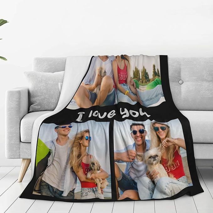 Custom Blanket with Photos, Personalized Blankets with Picture, I Love You Girlfriend Boyfriend Couples Gifts, for Birthday Christmas Women Men Adult Kids Mom Dad Wife Husband