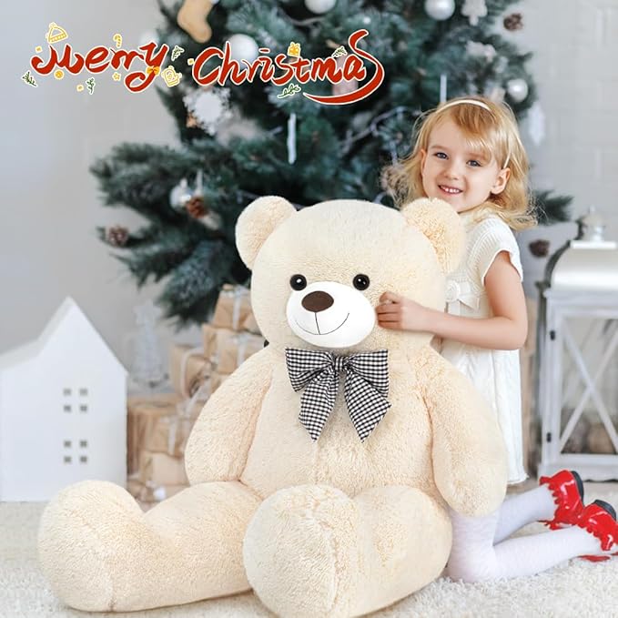 Giant White Teddy Bear 55" Stuffed Animals Plush Toy, Cute Life Size Big Soft Bear for Boy Girl Birthday Valentine Mother's Day, 140 CM, 7 LBs