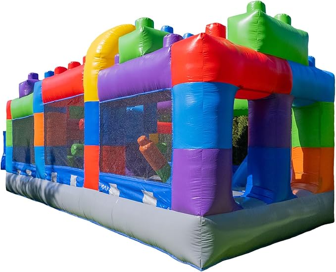 Herokiddo Block Party 20’ Inflatable Obstacle Course Commercial Grade PVC, Fun Backyard Challenge for Kids and Adults, with Air Blower Included