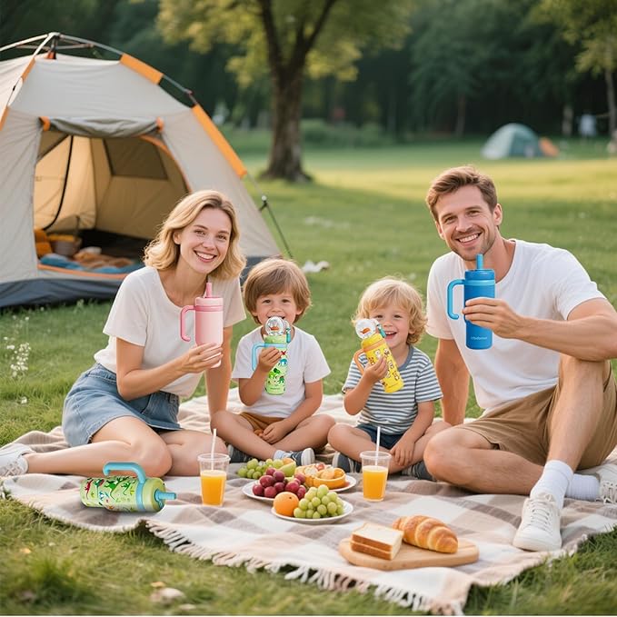 Insulated Whale Fountain Cup, 24 oz Stainless Steel Travel Mug with Handle, Leak-Proof Straw Cup, 2025 model - Washable. Suitable for children, teenagers and adults (pink)