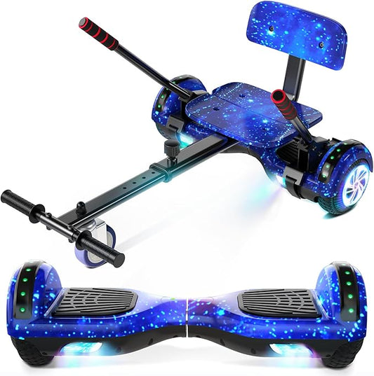 Scooter with Seat Attachment for Kids Adults, 6.5'' 8.5''Balancing Scooter with Bluetooth Speakers & Colorful LED Light with Kart