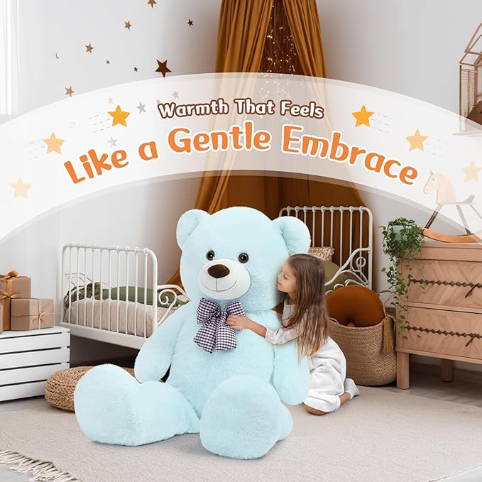 MorisMos Bow Tie Giant Teddy Bear 4 Feet, 47inch Big Teddy Bear Stuffed Animal Plush for Girlfriend, Boyfriend, Light Blue