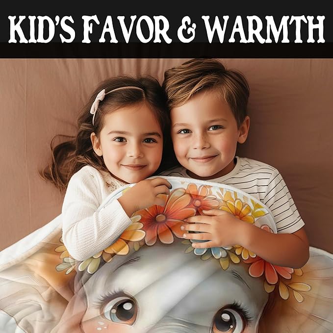 Custom Baby Girl Blanket with Name Personalized Cute Elephant Blanket Customized Soft Flannel Throw Blanket Gift for Birthday Baby Shower