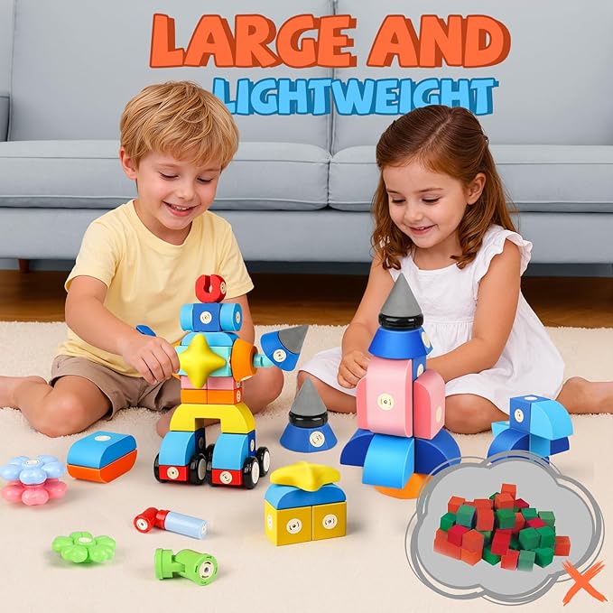 Joyfresh Foam Magnetic Blocks for Toddlers, 100pcs,Big Building Block for Kids 2 3 4 5 Years Old, Soft EVA Blocks Toys Gifts for Boys Girls