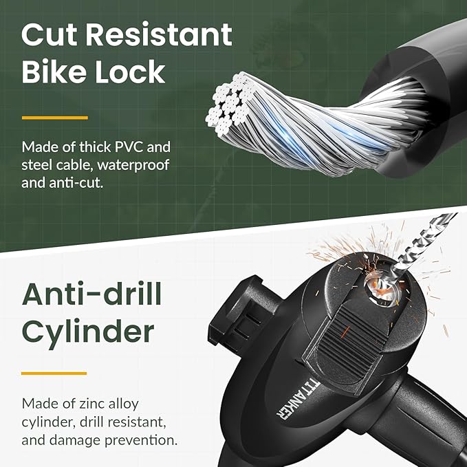 Titanker Bike Lock, 1/2 Inch Thick Bike Lock Cable Coiled Secure Bicycle Lock with Keys Scooter Lock Bike Locks Heavy Duty Anti Theft Bike Cable Lock with Mounting Bracket (4Feet, 6 Feet)