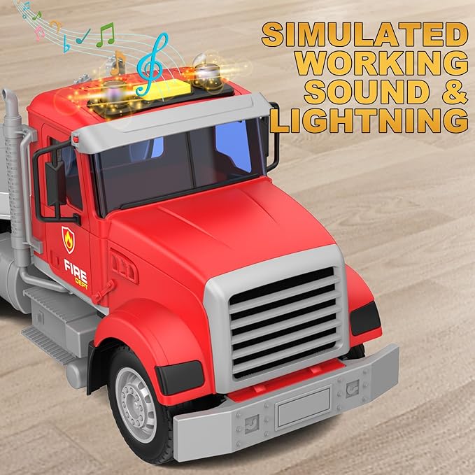 22" Semi Fire Truck Toy with Helicopter for Kids Toddlers - Fire Police Car Toys, Birthday for Boy Girl Child 3 4 5 6 7 Years Old