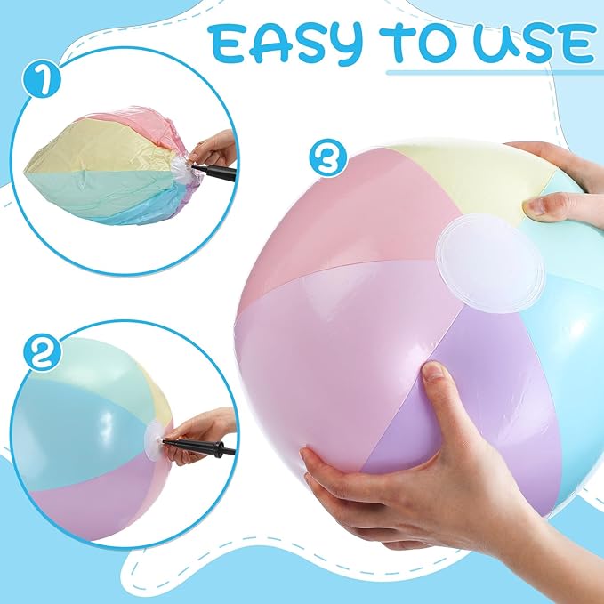 24 Pcs Inflatable Beach Balls Bulk Pastel Color Jumbo Big Macaron Beach Balls for Adults Summer Swimming Pool Water Games Party Favor(16 Inch)