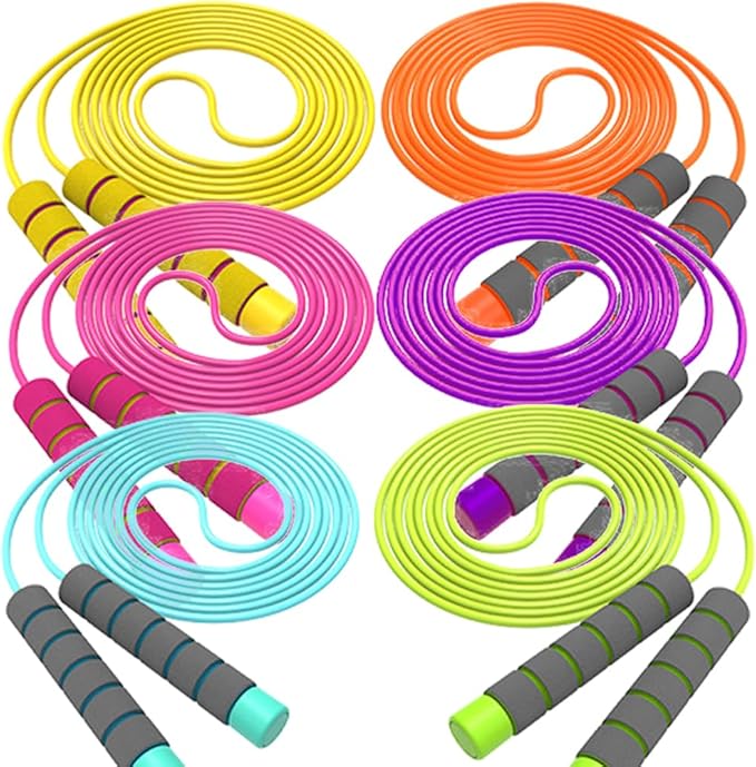 Adjustable Jump Ropes for Kids - Colorful Skipping Ropes with Soft Foam Handles - Ideal for Outdoor & Indoor Play, Fun Games Activity, Fitness, Exercise and Party Favors
