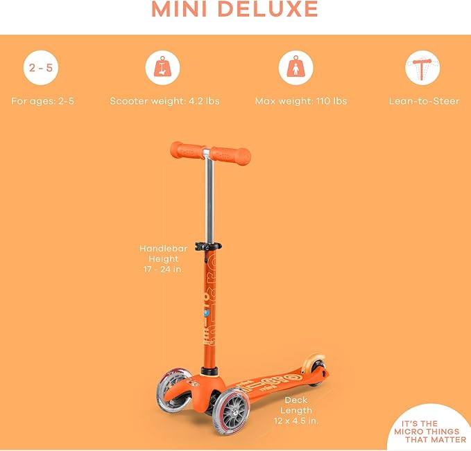 Micro Kickboard - Mini Deluxe - Three Wheeled, Lean-to-Steer Swiss-Designed Micro Scooter