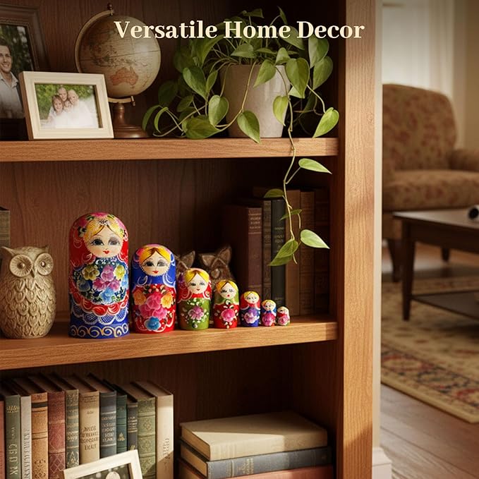 AMOR PRESENT Russian Nesting Dolls, 7PCS Wood Nesting Dolls Matryoshka Stacking Nested Set for Christmas Children Kids Birthday Gift