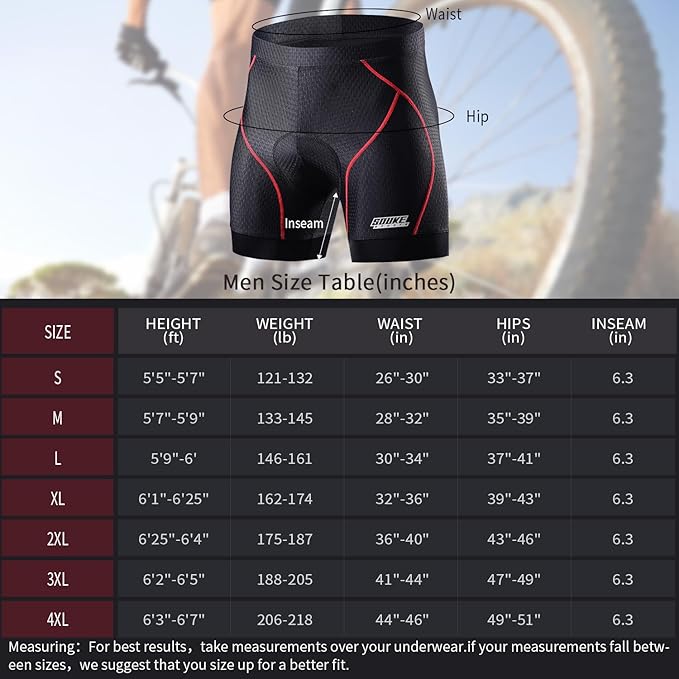 Souke Sports Men's Cycling Underwear Shorts 4D Padded Bike Bicycle MTB Liner Shorts with Anti-Slip Leg Grips