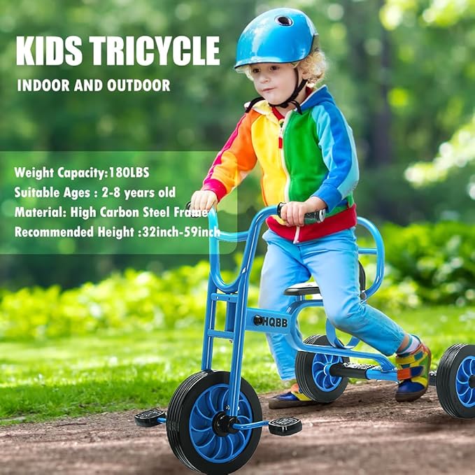 Kids Tricycle for Ages 3+, Preschool Daycare Playground Kids Balance Bike, Home Toddler Trike with Bell and Rubber Wheels, Boys and Girls Indoor/Outdoor Play Equipment