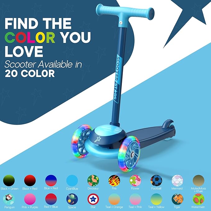 3 Wheel Scooter for Kids, Smooth Light Up LED Front Wheels, Wide Anti Slip Deck, Rear Foot Brake, Easy Lean to Steer Maneuvering, Indoor & Outdoor Ride On Toys for Ages 2 Up