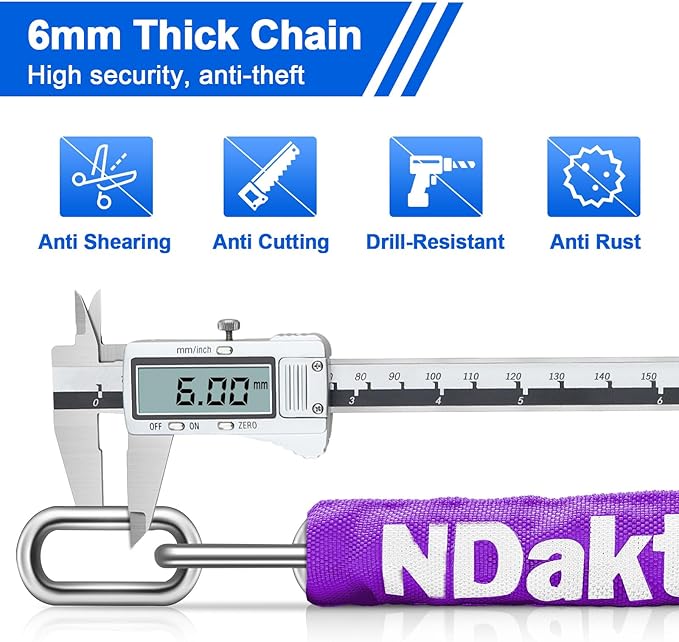NDakter Bike Chain Lock, 5 Digit Combination Heavy Duty Anti Theft Bicycle Chain Lock,2.62/3.2/4.27/5/6Ft Long Security Resettable Bike Locks for Bike, Bicycle, Scooter, Door, Gate, Fence-4/6mm Thick