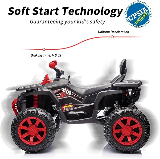 Kids ATV 4 Wheeler, 24V 4WD Electric ATV Ride On Toy for Big Kid with 2-Seater, 4x200W Motor -Red