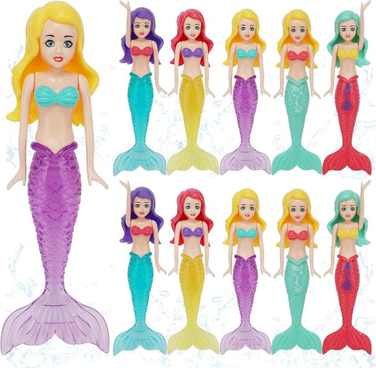 10 Pack Colorful Mermaid Diving Toys Underwater Sinking Pool Toys for Toddlers Kids Girls Ages 3-12, Summer and Spring Fun Bath & Swimming Pool Games, Non-Repeating Styles (White)