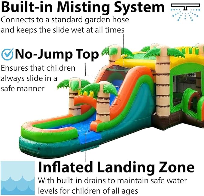TentandTable Inflatable Bounce House Water Slide for Kids 5-12 Large, Commercial Grade Mega Bouncy Castle for Adults, Jump House, Includes Electric Air Blower, 32' L x 16' W x 15' H, Tropical Jungle