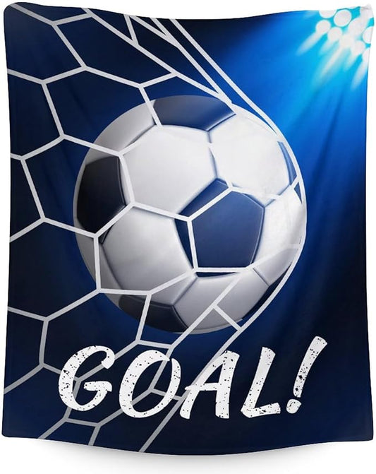 Soccer Blanket for Boys and Girls - 40x50 Inches Small Size - Soft Fuzzy Cozy Throws Gift for Soccer Team - Blue Sports Throw Blanket for Couch, Living Room & Office