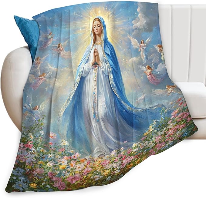 Virgin Mary Virgen de Guadalupe Blanket, Our Lady of Guadalupe Throw Blanket, Cozy Flannel Soft Blankets Gift for Girls Couch Sofa Bed 60" x 50"