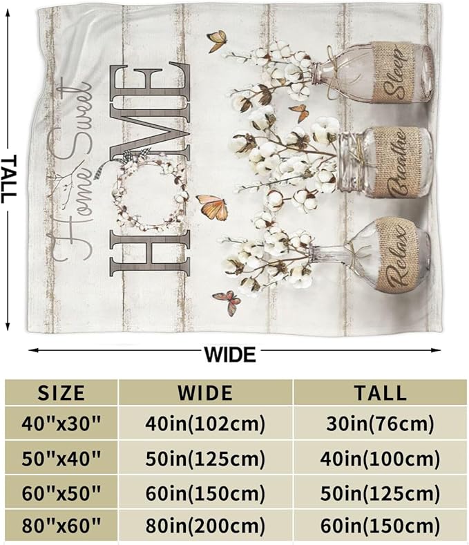 Farmhouse Floral Blanket for Women Girls Ultra Soft Cozy Cotton Flower Throw Blanket Fleece Fuzzy Plush Bedding Blanket Flower Gifts for Women Girls Kids Adults Couch Sofa 50"x40"