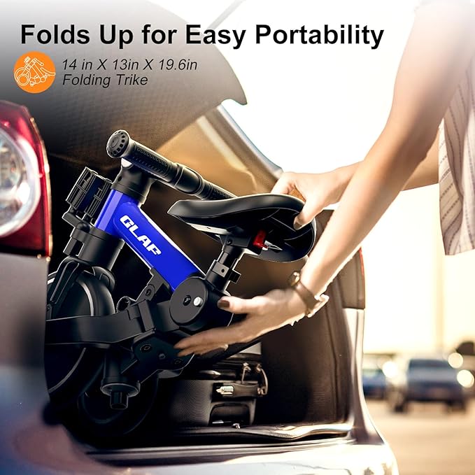 Glaf Tricycle for Toddlers 1-3 Toddler Bike Tricycles with Push Handle 2-4 Years Baby Bike Boys and Girls Balance Bike Birthday Toys with Removable Pedals Adjustable Seat Height and Backrest (Blue)