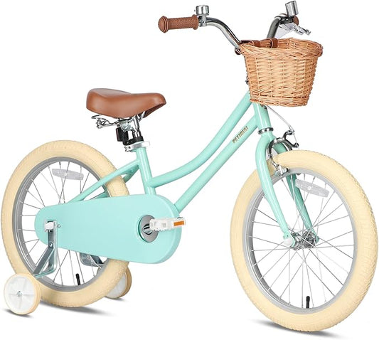 Petimini Girls Bike with Basket for 2-12 Years Old Kids, 12 14 16 18 20 Inch Bicycle with Bell Training Wheels Basket, Multiple Colors