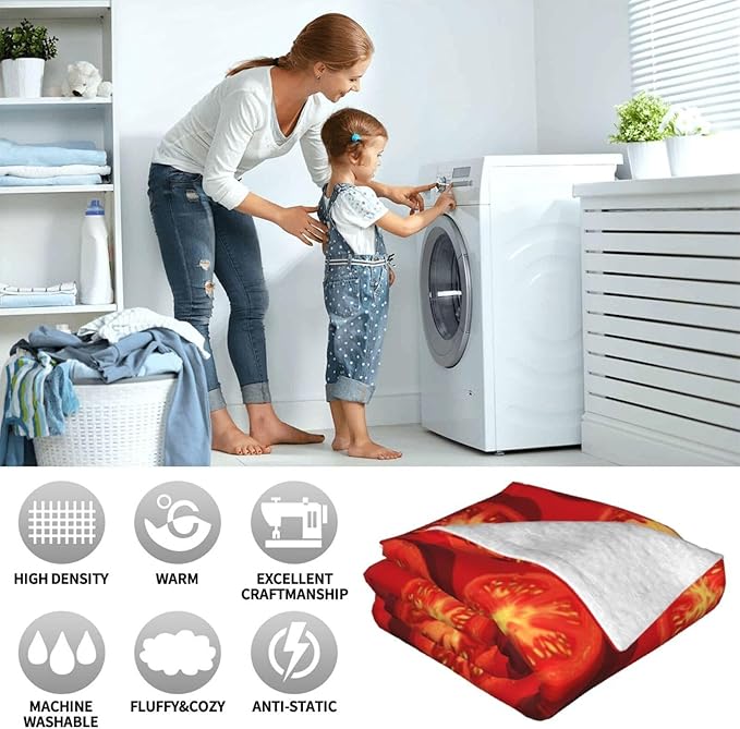 Tomato Blanket for Women Girls, Tomato Lovers Flannel Throw Blanket, Cozy Fleece Soft Stuff Food Blankets Gift for Kids Couch Sofa Bed 50" x 40"