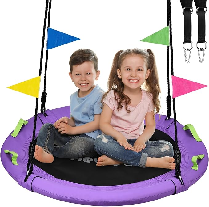 Tree Swing, Saucer Swing 40 Inch for Kids, 900lbs Weight Capacity, with Adjustable Hanging Straps, for Backyard and Outdoor Playground, Purple