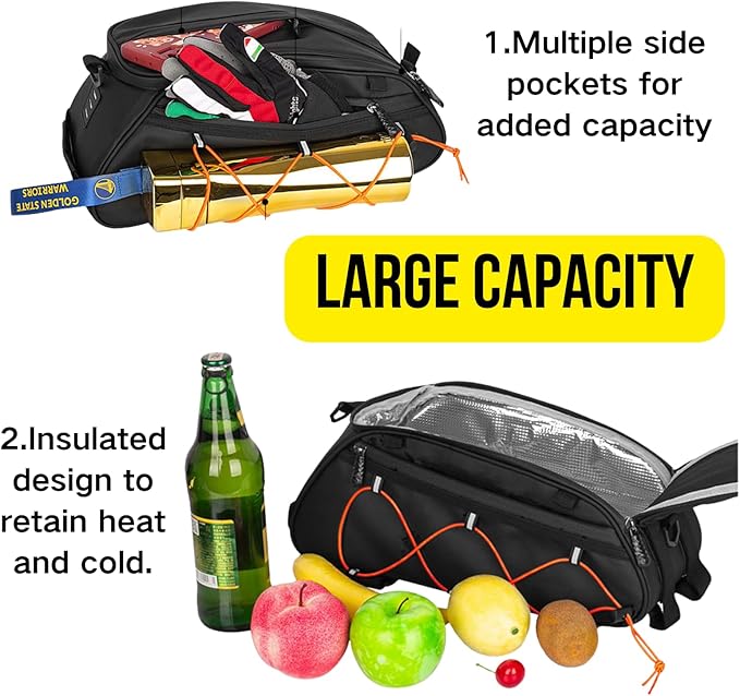 Rear Bike Rack bag,Bicycle Trunk Pannier Saddle Seat Bag Bike Accessories with shoulder strap large capacity Waterproof Reflective Bicycle Frame Bag Panniers for riding black