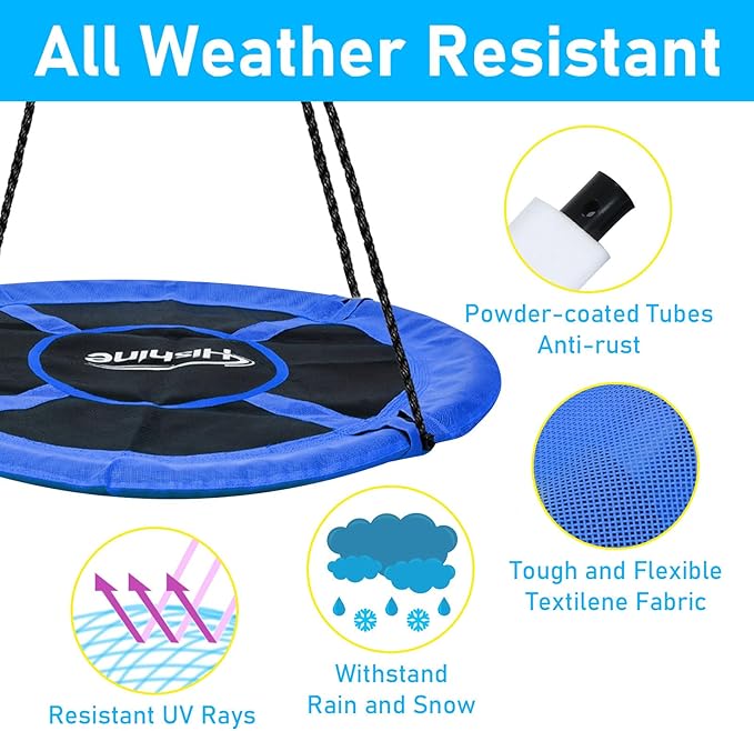 43 inch Saucer Tree Swing for Kids,Durable Textilene Round Swing Heavy Duty, Waterproof and All-Weather Resistant,Swivel,Adjustable Strong Ropes,Easy to Install,Outdoor Playground Backyard