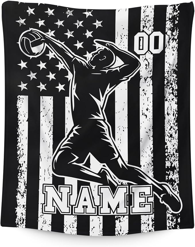 Volleyball Gifts for Kids Boys - Custom 50x40 Inches Small Soft Fuzzy Flannel Blankets Accessories Decor Personalized Sports Throws for Travel Camping