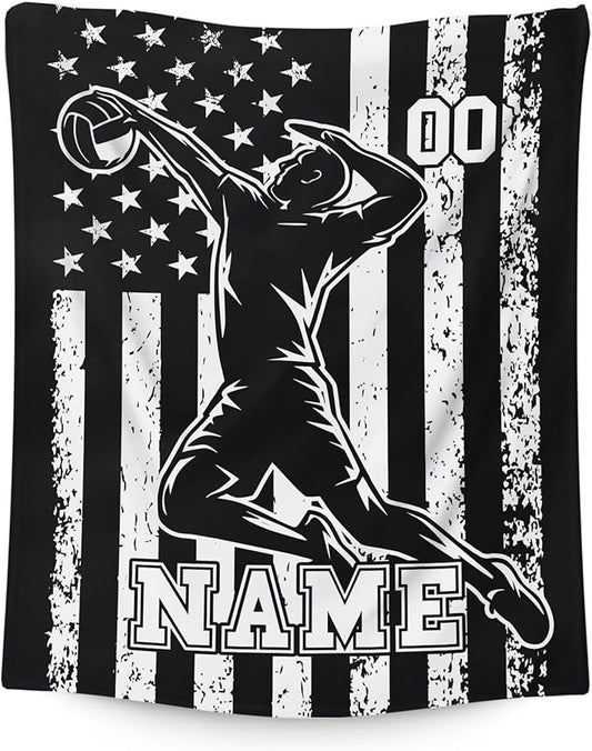 Volleyball Gifts for Kids Boys - Custom 50x40 Inches Small Soft Fuzzy Flannel Blankets Accessories Decor Personalized Sports Throws for Travel Camping