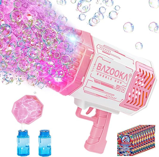 Bubble Gun, Bazooka Bubble Machine Gun, Bubble Blaster Gun with Bubble Solution, 69 Holes Bubble Bazooka Gun Outdoor Summer Toy Party Favors for Kids Pink Halloween Bubble Maker Blowers