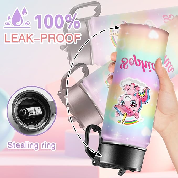 Personalized Water Bottles for School Custom Water Bottle for Kids with Name 18oz Insulated Sport Stainless Steel Cup with Straw Lid Customized Easter Birthday Back to School Gifts for Boys Girls