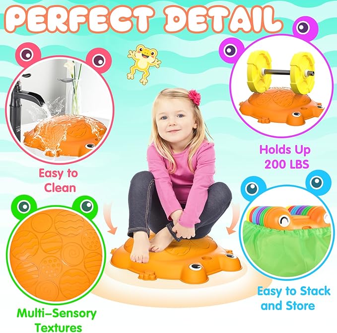 Stepping Stones for Kids, 12 Pcs Frog Non-Slip Balance Steps Stones Sensory Toys for Toddler Ages 3-5, Obstacle Course Coordination Game, Indoor Outdoor Yard Games for Boys Girls