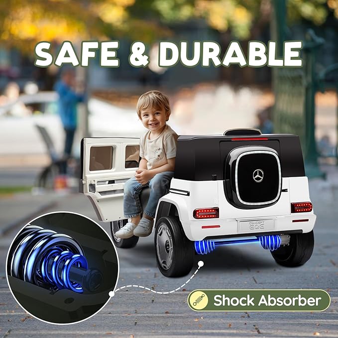 Kids Ride On Car, Electric Car for Kids, 12V Ride on Truck Toy w/Remote Control, LED Light, 3 Speeds, Music, Aged 3-5 Years Old, White