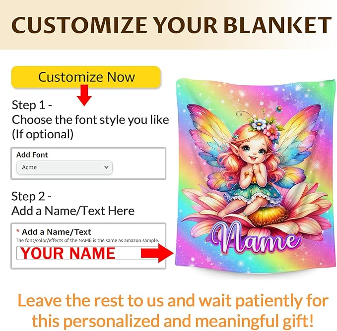 Girls Gifts Personalized Fairy Throw Blankets for Kids Teens Adults, 60x80 Inches Twin Size Soft Comfy Lightweight Fairy Accessories Blankets for Travel Camp Home Living Room