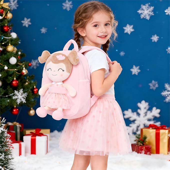 Gloveleya Toddler Backpack Baby Girl Gift Plush Bag Diaper Bag with Pink Flocking Heart Girl Backpack