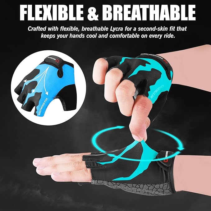 Cycling Gloves Half Finger Unisex Padded Grips Palm Bicycle Summer MTB Bike Gloves for Men Women Non-Slip Fingerless Short Mountain Bike Sports Hiking Climbing Gym