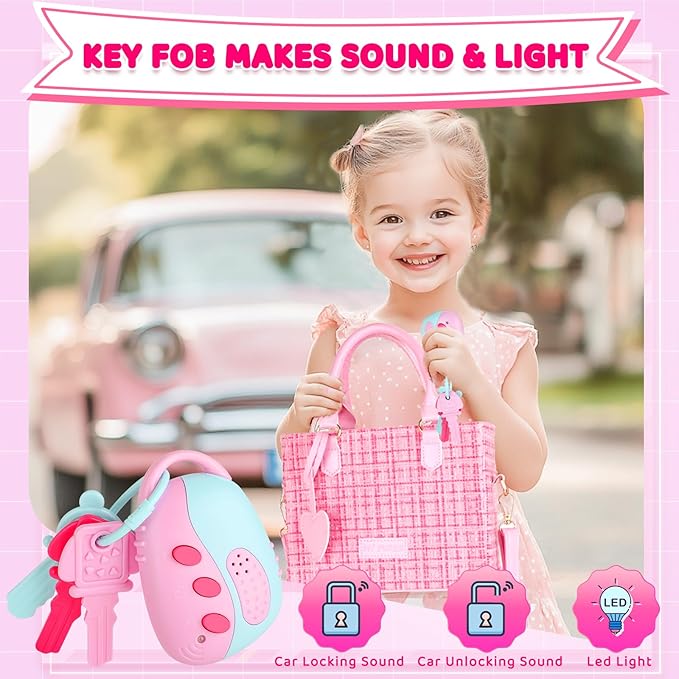 INNOCHEER Little Girls Purse, Kids Toy Purse with Pretend Makeup, 3 4 5 Year Old Girl Birthday Gifts, Pretend Play Toddler Purse, Birthday Christmas Princess Gifts Toys for Girls 3 4 5 6 7 8 Year Old