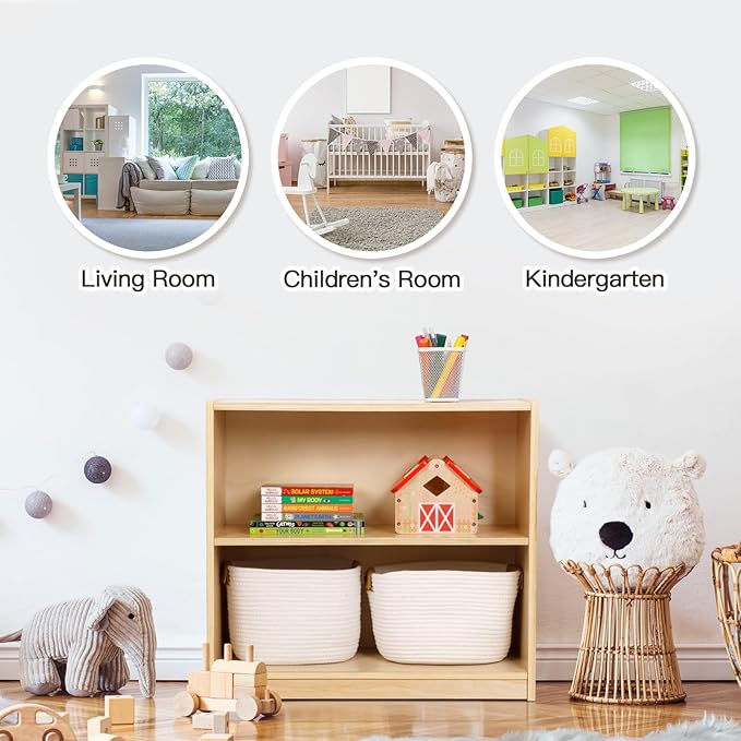 OOOK Montessori Toy Shelf, 2-Tier Wooden Storage Shelf for Kids, Modern Style, Kids Bookshelf and Toy Storage, Classroom, Kindergarten, Playroom, Daycare Center