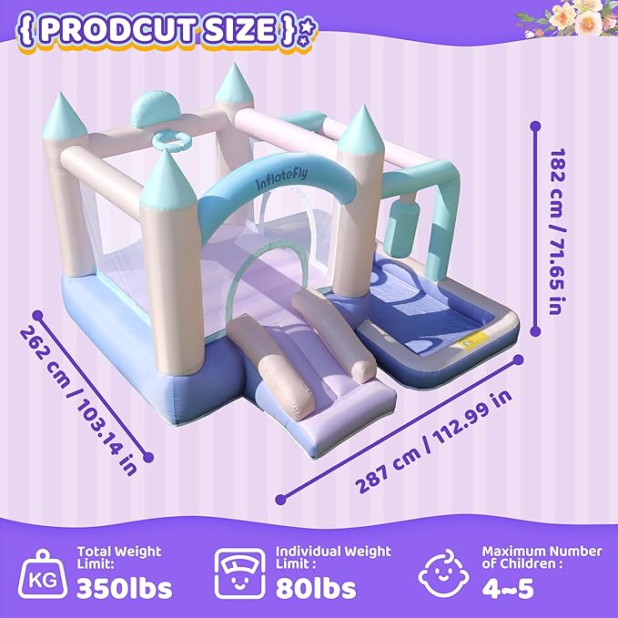 Bounce House Inflatable Slide Kids Bouncy Castle with Ball Pit,Dreamy Jumper with Air Blower for Wet and Dry