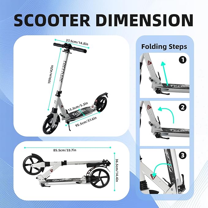 FREEDARE Kick Scooter for Kids & Adults Ages 8+, Foldable Teen Scooter with 2 Big 8-inch Wheels and 4-Level Adjustable Handlebar, Max Load 220 LBS