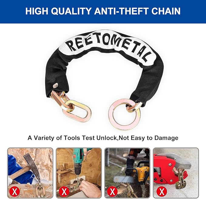 Heavy Duty Security Chain, 2FT x 3/8" Thick Hardened Steel Cut Proof Anti-Theft Lock Chain for Motorcycles, Bikes, ATVs, Trailers, Fences, etc.